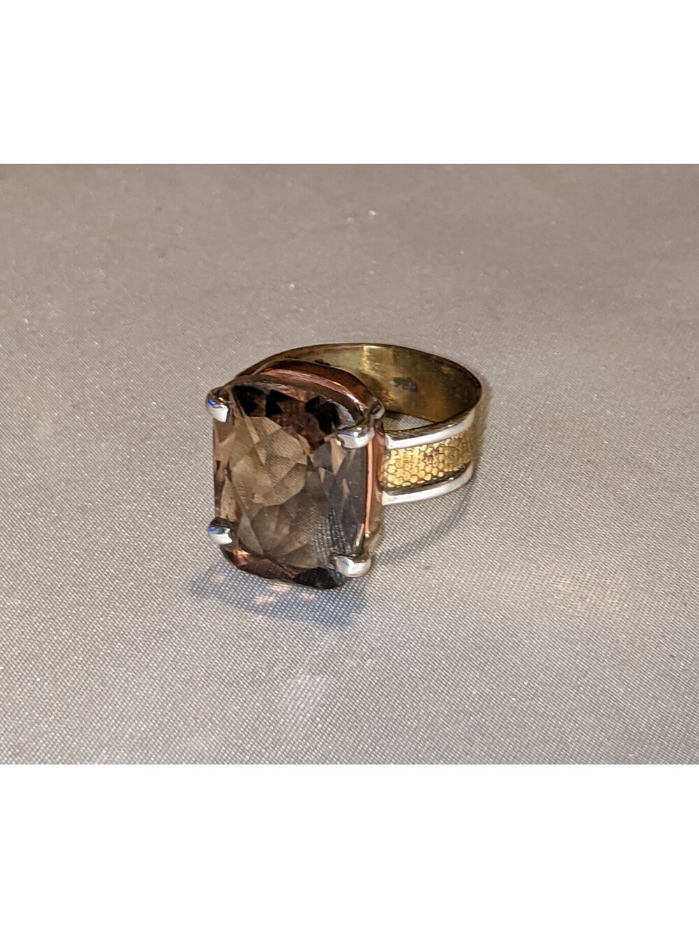 925 Sterling Silver & Brown Faceted Smoky Quartz Mixed Metals Ring Sz 9 Artisan